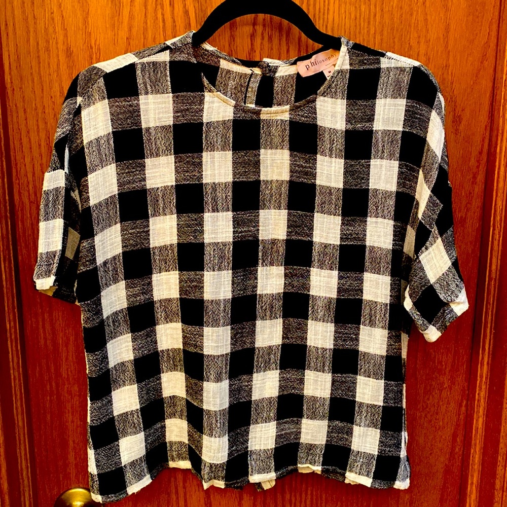 Black and White Large Gingham with Wood Button closure up the back
